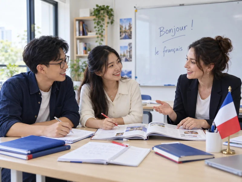 Ảnh minh họa buổi học tiếng Pháp cùng giáo viên và bạn học